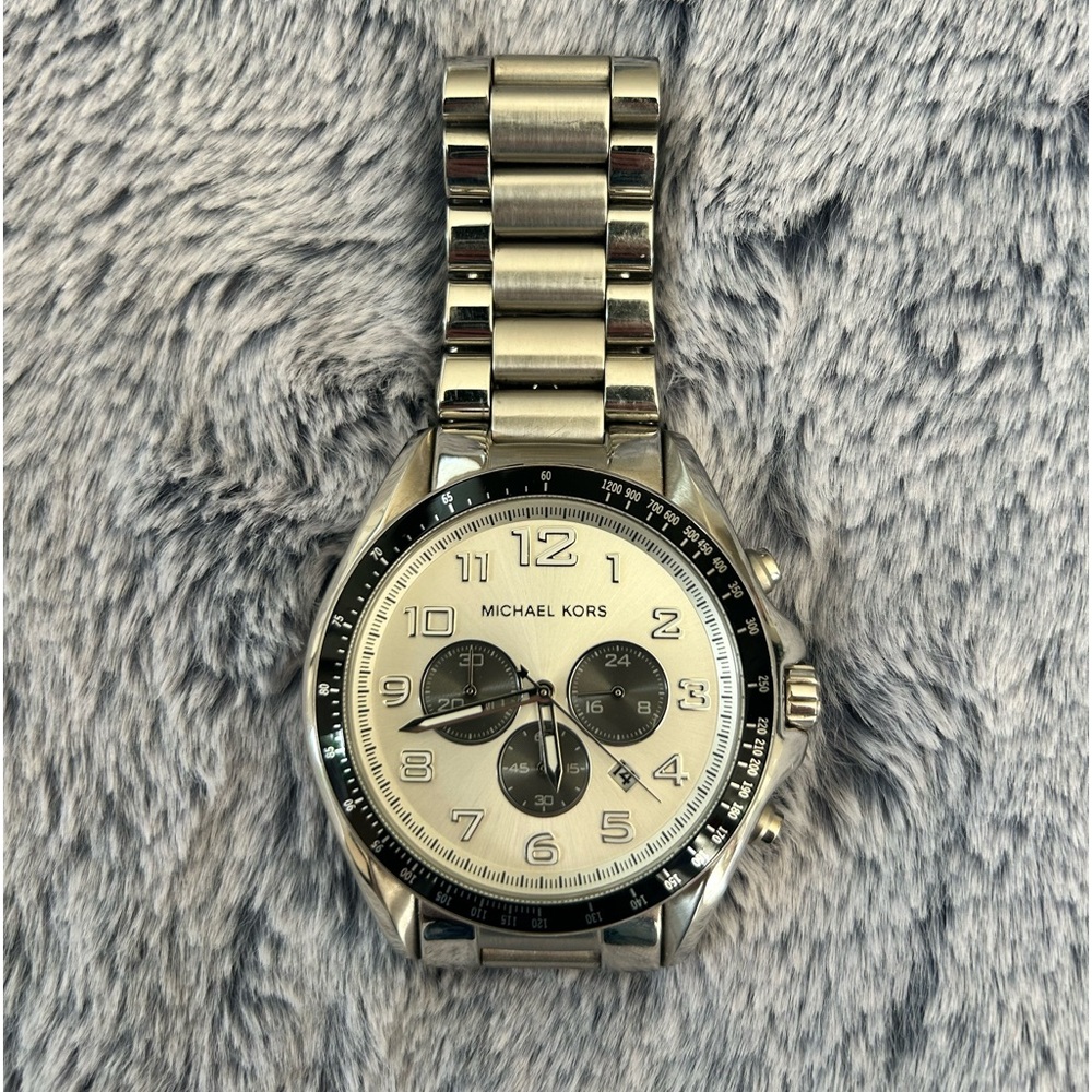 Michael Kors Chrono Grey Mop Crystal Dial Stainless Steel Watch MK5021
